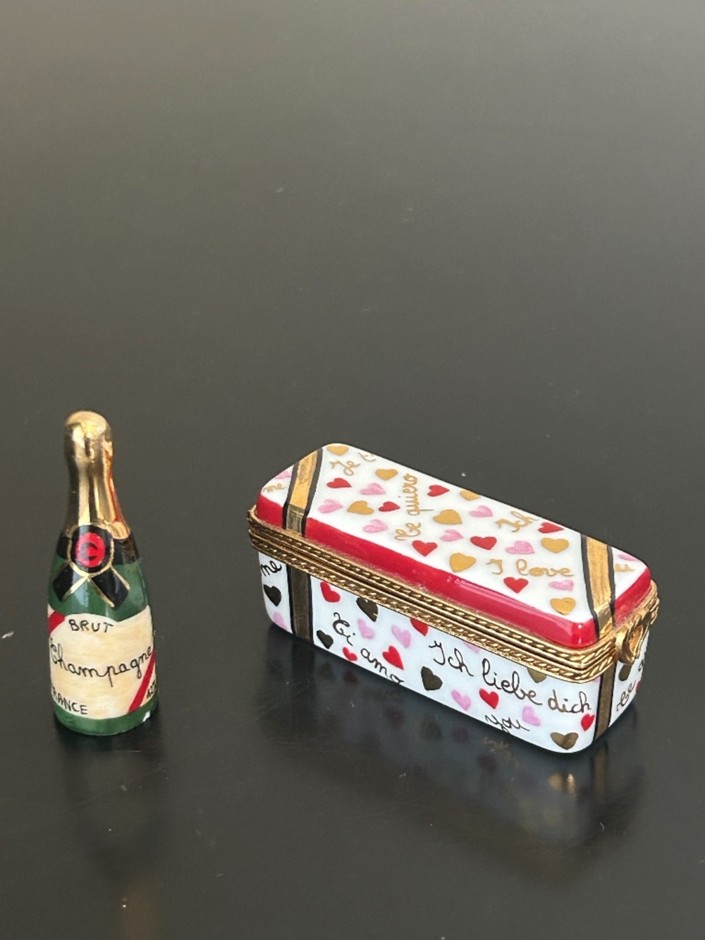 Limoges Porcelain Box with a Small Champagne Bottle. Retired. NWOT